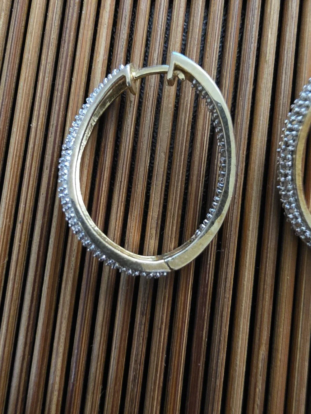 925 Silver Diamond Chip Yellow Gold Hoop Earrings